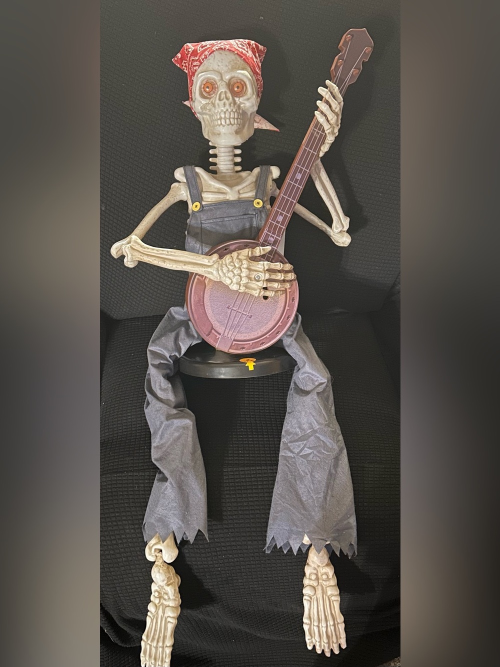 Halloween Animatronic 39" Life Size Skeleton Playing Banjo Decoration Tested